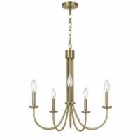 Metal Chandelier with 5 Candelabra Holders, Gold- Saltoro Sherpi