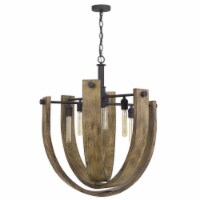 Gyroscopic Design Wooden Chandelier with Metal Support, Brown- Saltoro Sherpi