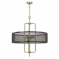 Metal Chandelier with Mesh Drum Shade, Black and Gold- Saltoro Sherpi