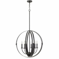 6 Bulb Metal Chandelier with Gyroscopic Design, Black- Saltoro Sherpi