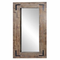75 Inch Reclaimed Wood Leaning Mirror with Metal Corner Accent, Brown