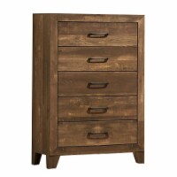 5 Drawer Wooden Chest with Grain Details, Walnut Brown