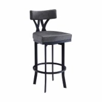 Leatherette Curved Top Panel Back Barstool, Gray- Saltoro Sherpi