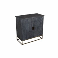 Plank Design 2 Door Mango Wood Storage Cabinet with Metal Base in Gray