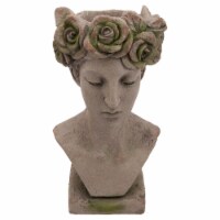 Benjara BM238206 22 x 10 x 12 in. Resin Lady Bust with Floral Designed Head, Gray