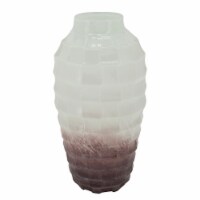 16 Inches Geometric Textured Glass Vase, White and Brown
