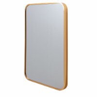 24 Inch Matte Gold Rectangular Wall Mirror, Round Corners, Gold