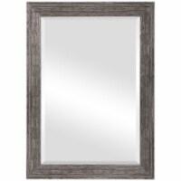 26 Inch Textured Wooden Frame Mirror, Silver and White