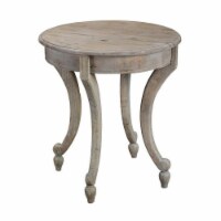 Farmhouse Wooden Side Table with Scrolled Legs and Turnip feet, Taupe Brown