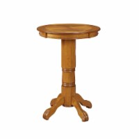 Round Wooden Pub Table with Turned Pedestal Base, Oak Brown