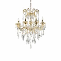 8 Light Metal Chandelier with Crystal Accents, Gold- Saltoro Sherpi