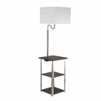 2 Shelf Wooden Side Table with Attached Floor Lamp, Silver and Brown- Saltoro Sherpi