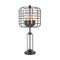 Cage Design Shade Metal Table Lamp with Pull Chain Switch, Black- Saltoro Sherpi