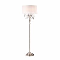 Stalk Design Metal Floor Lamp with Hanging Crystal Accent, Silver- Saltoro Sherpi