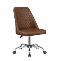 Leatherette Office Chair with Sloped Back and Diamond Stitching, Brown