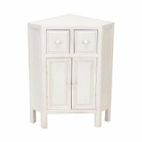 Wooden Corner Cabinet with 2 Drawers and 2 Doors, White