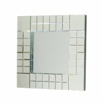 Square Beveled Mirror with Grid Like Accent, Silver