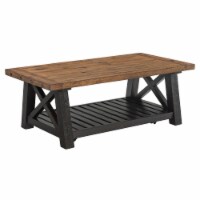 Coffee Table with Slatted Shelf and X Legs, Brown and Black