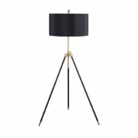 Floor Lamp with Drum Shade and Sleek Metal Tripod Legs, Black and Gold- Saltoro Sherpi
