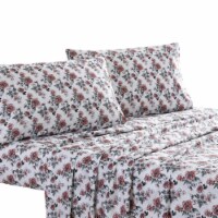 Veria 4 Piece Rose Print California King Bedsheet Set The Urban Port, White and Pink