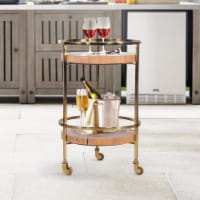 34 Inch 2 Tier Industrial Style Tea and Bar Cart, Live Edge Mango Wood Shelves, Metal Frame,