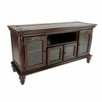 TV Stand with 4 Glass Doors and Turnip Feet, Brown