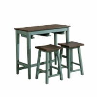 3 Piece Bar Table Set with Contoured Seat, Antique Blue and Brown