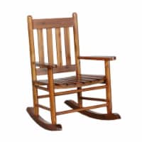 Rocking Chair with Slatted Design Back and Seat, Brown- Saltoro Sherpi