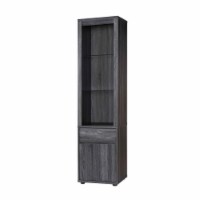 Wooden Curio Cabinet with 2 Glass Shelves and Cabinet, Gray