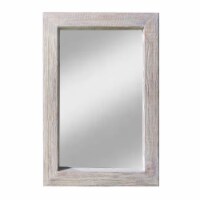 Grained Rectangular Wooden Frame Wall Mirror, Distressed Brown