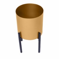 18, 14 Inch Round Indoor Planter, Iron Stand, Set of 2, Rose Gold and Black, Saltoro Sherpi