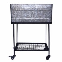 32 Inch Iron Party Tub Wine Chiller, Wire Bottom Shelf, Caster Wheels, Galvanized Gray,