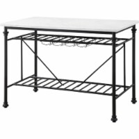 Kitchen Island with Marble Top and Slatted Shelf, Black and White- Saltoro Sherpi