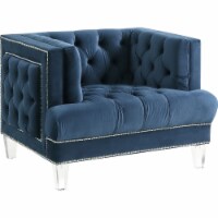 Velvet Upholstered Chair with Tufted Details and Acrylic Legs, Blue- Saltoro Sherpi