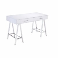 Writing Desk with MDF 2 Drawers and Metal Legs, White and Chrome- Saltoro Sherpi