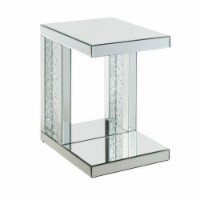 Mirrored Accent Table with C Shape and Faux Crystals, Silver