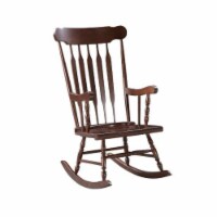 Rocking Chair with Wooden Frame and Slatted Back, Dark Brown- Saltoro Sherpi