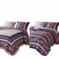 Loir 3 Piece Full Quilt Set with Floral Print, Multicolor- Saltoro Sherpi