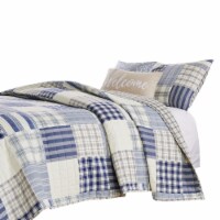 Cher 2 Piece Twin Quilt Set with Plaids and Stripes, Gray and Blue- Saltoro Sherpi
