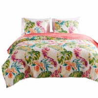 Aulne 3 Piece Full Quilt Set with Leaf Print, Multicolor- Saltoro Sherpi