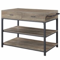 3 Tier Kitchen Island with 2 Drawers and Metal Frame, Brown and Black- Saltoro Sherpi