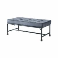 Bench with Button Tufted Seat and Pipe Style Metal Frame, Gray- Saltoro Sherpi