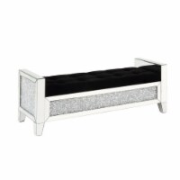 Mirrored Bench with Faux Diamonds and Button Tufted Seat, Silver- Saltoro Sherpi
