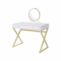 Vanity Desk with Removable Mirror and Cross Metal Legs, White and Gold, Saltoro Sherpi