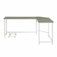 L Shape Computer Desk with CPU Holder and Casters, Gray- Saltoro Sherpi