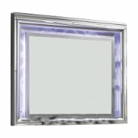 Wall Mirror with LED light and Wooden Frame, Silver