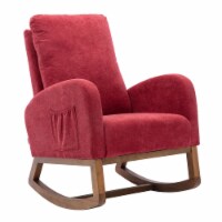Rocking Chair with Fabric Upholstery and High Back, Red- Saltoro Sherpi