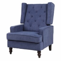 Rocking Chair with Button Tufted Wingback and Track Arms, Navy Blue- Saltoro Sherpi