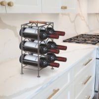 17 Inch Industrial Wine Rack Holder, Rectangular Iron Frame, 6 Bottle Storage,