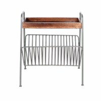 25 Inch Rectangular Frame Side Table, Magazine Rack, Mango Wood Tray Top, Brown, Pewter Gray
